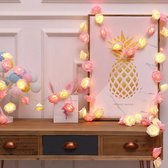 Lichtsnoer met bloemen en led lampjes - 3 meter - 20 lichtjes - Rozen - Wit en roze gemengd - Bruiloft of Babyshower - USB