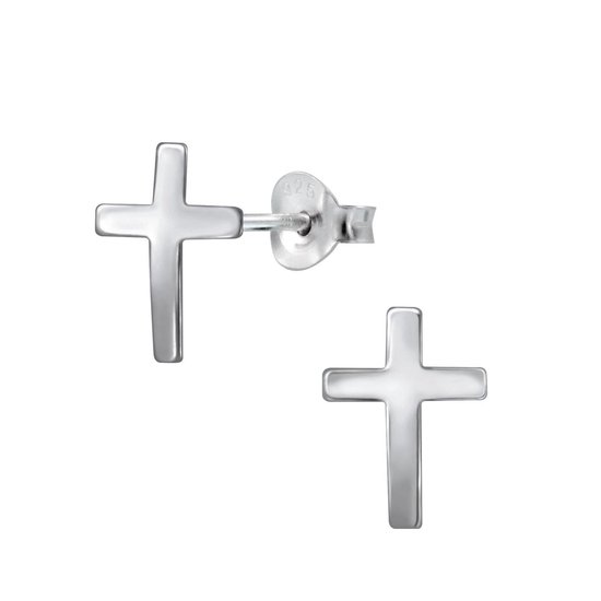 Joy|S - Zilveren kruis oorbellen - 7 x 11 mm - egaal