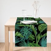 De Groen Home Bedrukt Velvet textiel Tafelloper - Palmbladeren- Runner 45x135cm - Tafel decoratie woonkamer