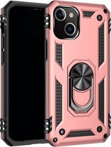 iPhone 13 hoesje Kickstand Ring shock proof case rose met zwarte randen armor apple magneet
