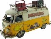 VW Retro Bus Holliday +  Modelauto - Metaal - 27 x 10 x 17 CM - Geel