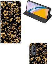 Bookcase Cadeau voor Oma OnePlus Nord 2 5G Telefoonhoesje Gouden Bloemen