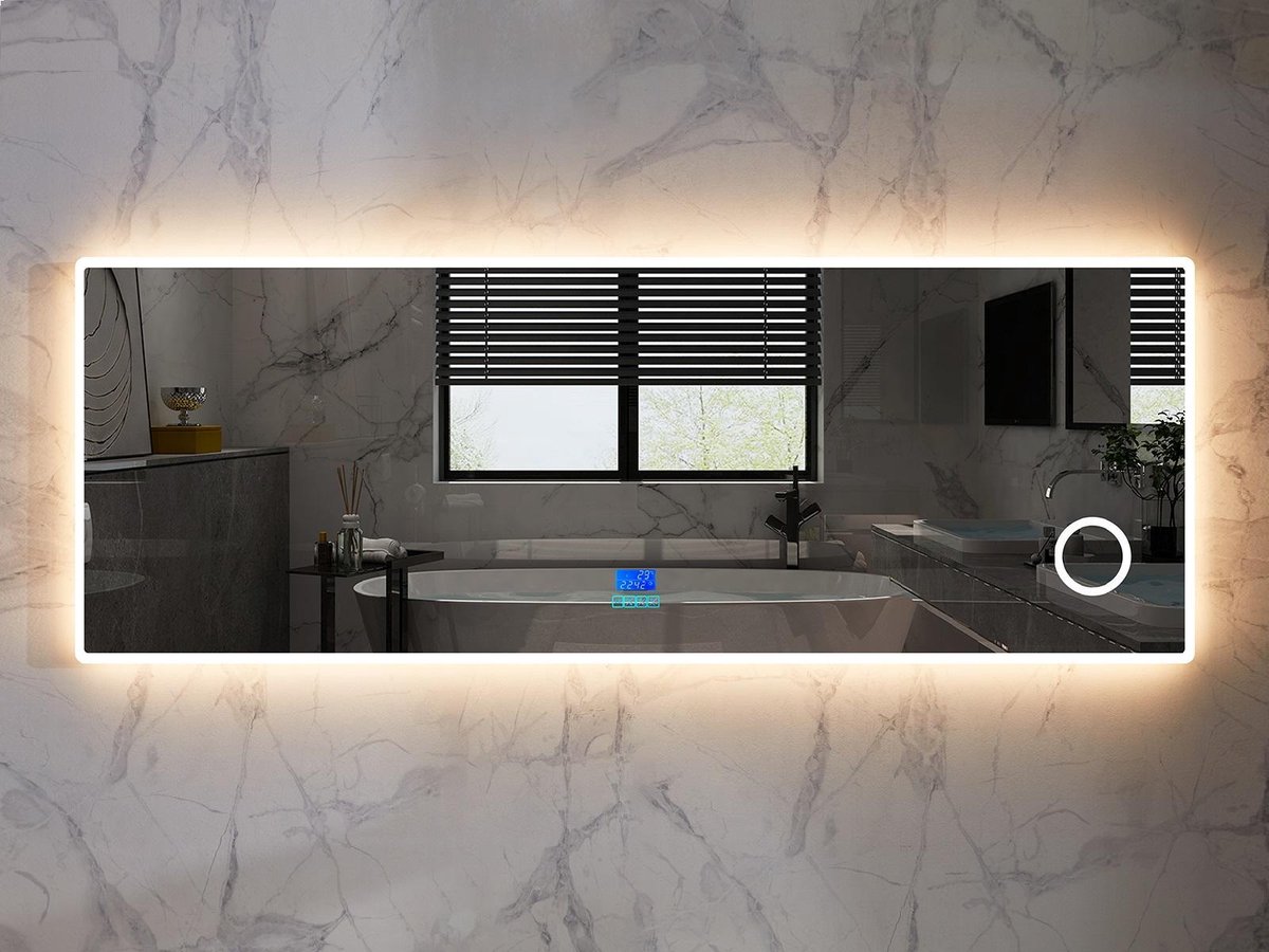 Mawialux LED Badkamerspiegel - Dimbaar - 180x70cm - Rechthoek - Verwarming - Digitale Klok - Vergroot spiegel - Bluetooth - Myla
