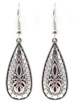 Oorbellen oorhangers met druppelvormige fantasiehanger oud-zilver look 3cm