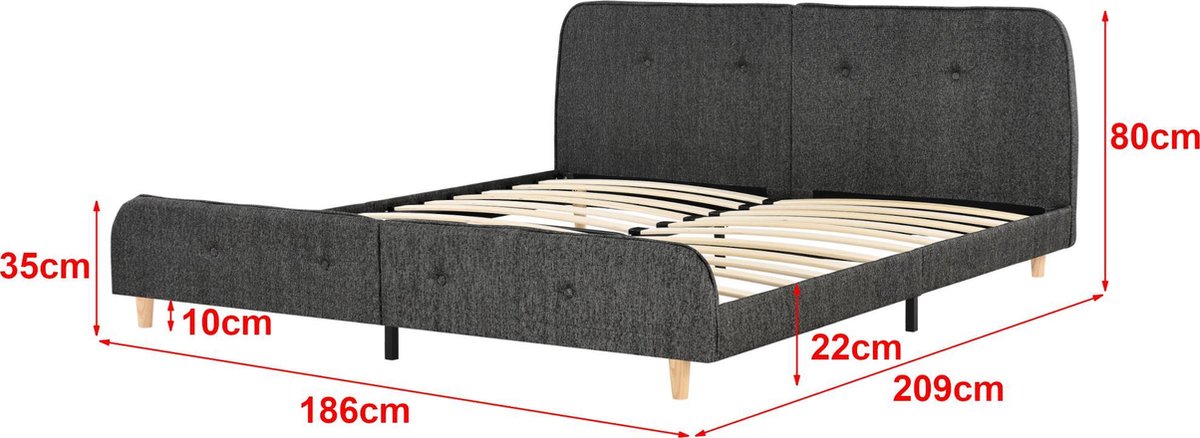 Lit Double 180x200 Cm Avec Matelas Mousse à Froid - Tête De Lit Rembourrée Similicuir Gris - Sommier à Lattes Inclus - 9