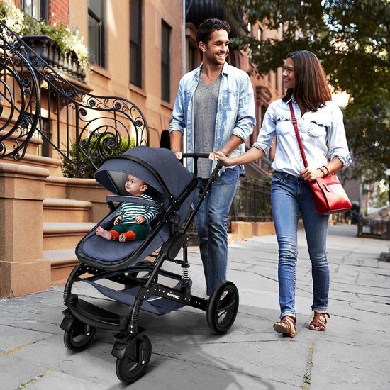 KIDUKU- 3 in 1 combi-kinderwagen- blauw/zwart- buggy incl. autostoeltje-regenhoes- inklapbaar van KIDUKU — afbeelding 4