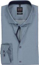 OLYMP Level 5 body fit overhemd - mouwlengte 7 - blauw met wit en groen dessin (contrast) - Strijkvriendelijk - Boordmaat: 39