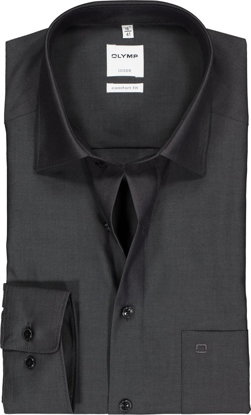 OLYMP Luxor comfort fit overhemd - antraciet grijs - Strijkvrij - Boordmaat: