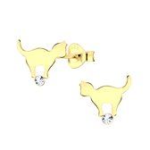 Joy|S - Zilveren kat poes oorbellen - 9 mm - kristal - 14k goudplating