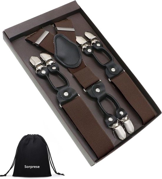 Bretelles de luxe chic - Solid marron foncé - Sorprese - cuir noir - 6  clips robustes... | bol.com