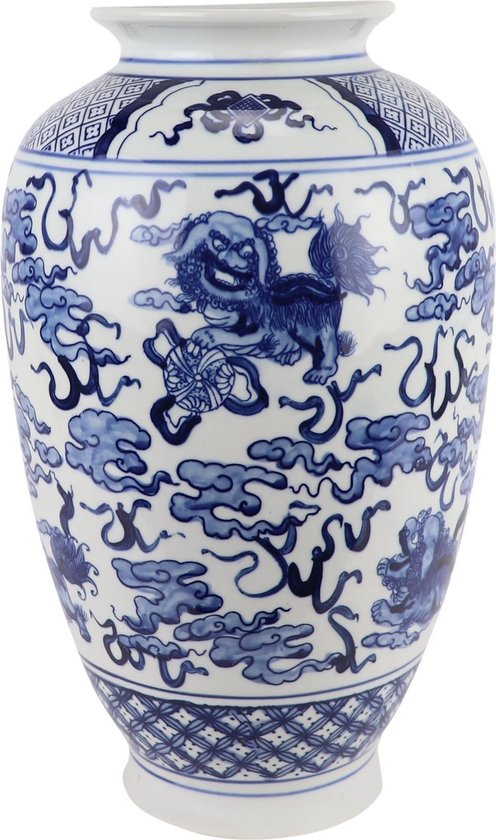 Fine Asianliving Vase Chinois Blauw Wit Porcelaine D23xH37cm