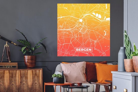 Stickers muraux - Plan de la ville - Montagnes - België - Oranje - 100x100 cm - Feuille adhésive XXL - Carte