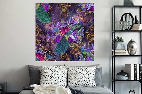 Stickers muraux - Motifs - Paon - Violet - 120x120 cm - Film Adhésif XXL