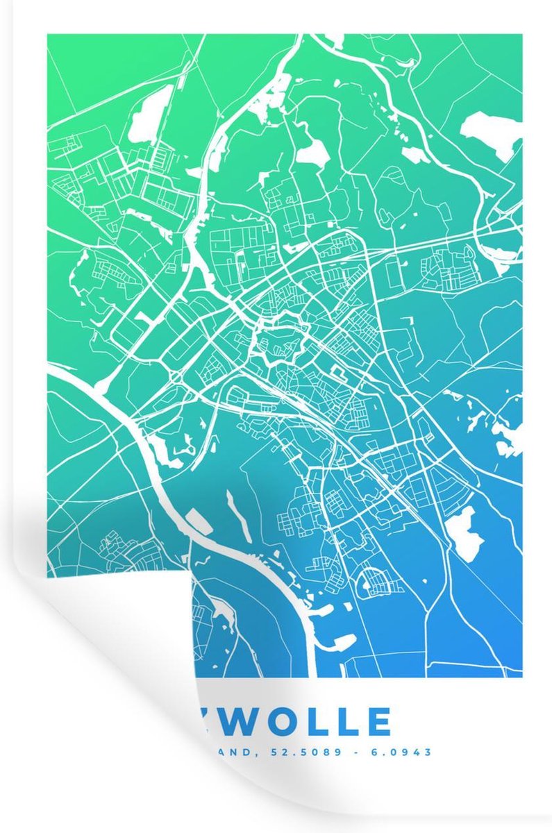 Muurstickers - Sticker Folie - Stadskaart - Zwolle - Nederland - Blauw - 80x120 cm - Plakf