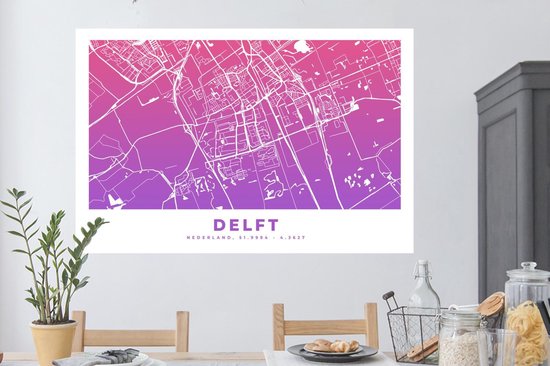 Stickers Stickers muraux - Plan de la ville - Delft - Pays- Nederland - Violet - 120x80 cm - Feuille adhésive - Carte