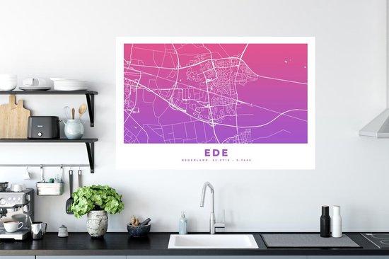 Stickers Stickers muraux - Plan de la ville - Ede - Pays- Nederland - Violet - 120x80 cm - Feuille adhésive - Carte