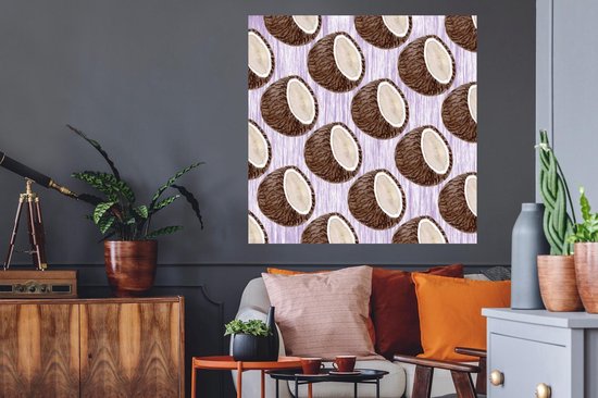 Stickers muraux - Noix de coco - Violet - Wit - 100x100 cm - Feuille adhésive XXL