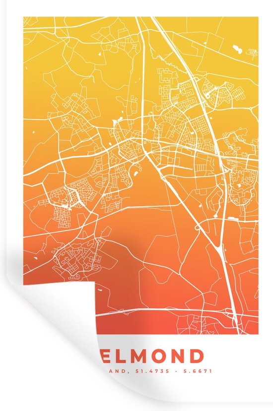 Stickers muraux - Plan de la ville - Helmond - Nederland - Oranje - 20x30 cm - Feuille adhésive - Carte