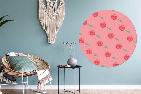Cercle Mural - Cercle Mural Intérieur - Cerises - Aquarelle - Rose - ⌀ 120 cm - Décoration murale - Peintures Ronds XXL
