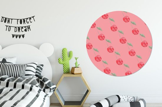 Cercle Mural - Cercle Mural Intérieur - Cerises - Aquarelle - Rose - ⌀ 120 cm - Décoration murale - Peintures Ronds XXL