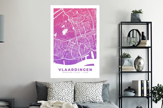 Stickers Stickers muraux - Plan de la ville - Vlaardingen - Violet - Pays- Nederland - 80x120 cm - Feuille adhésive - Carte