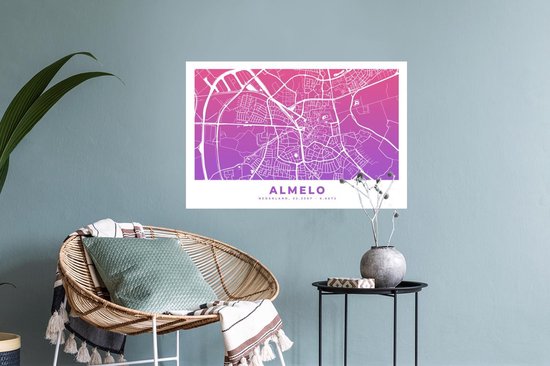 Stickers Stickers muraux - Plan de la ville - Almelo - Pays- Nederland - Violet - 60x40 cm - Feuille adhésive - Carte