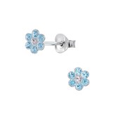 Zilveren Bloem Oorbellen - Meisjes - 5 mm - Kristal Blauw