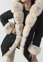 Faux Fur Sleeve Jacket Black & Beige Maat XL