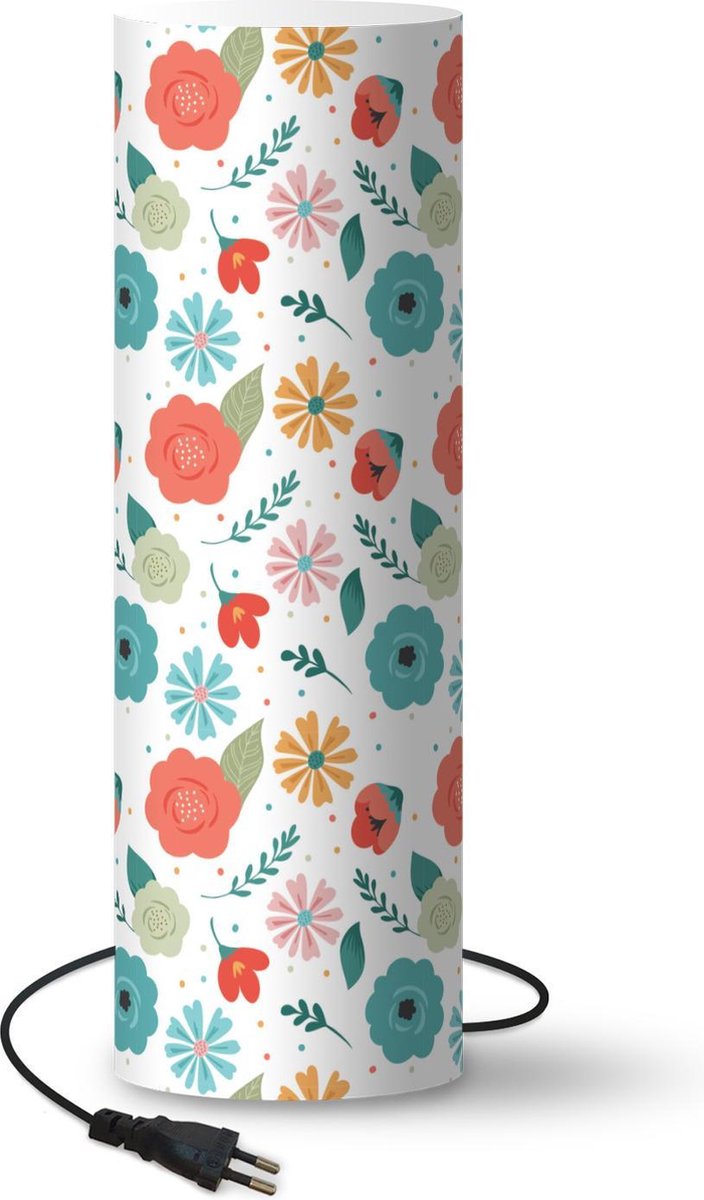 Lamp - Nachtlampje - Tafellamp slaapkamer - Bloemen - Bladeren - Patroon - 70 cm hoog - Ø22.3 cm - Inclusief LED lamp