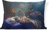 Sierkussens - Kussentjes Woonkamer - 60x40 cm - Stilleven - Druiven - Zonnebloemen - Fruit - Kunst - Schilderij