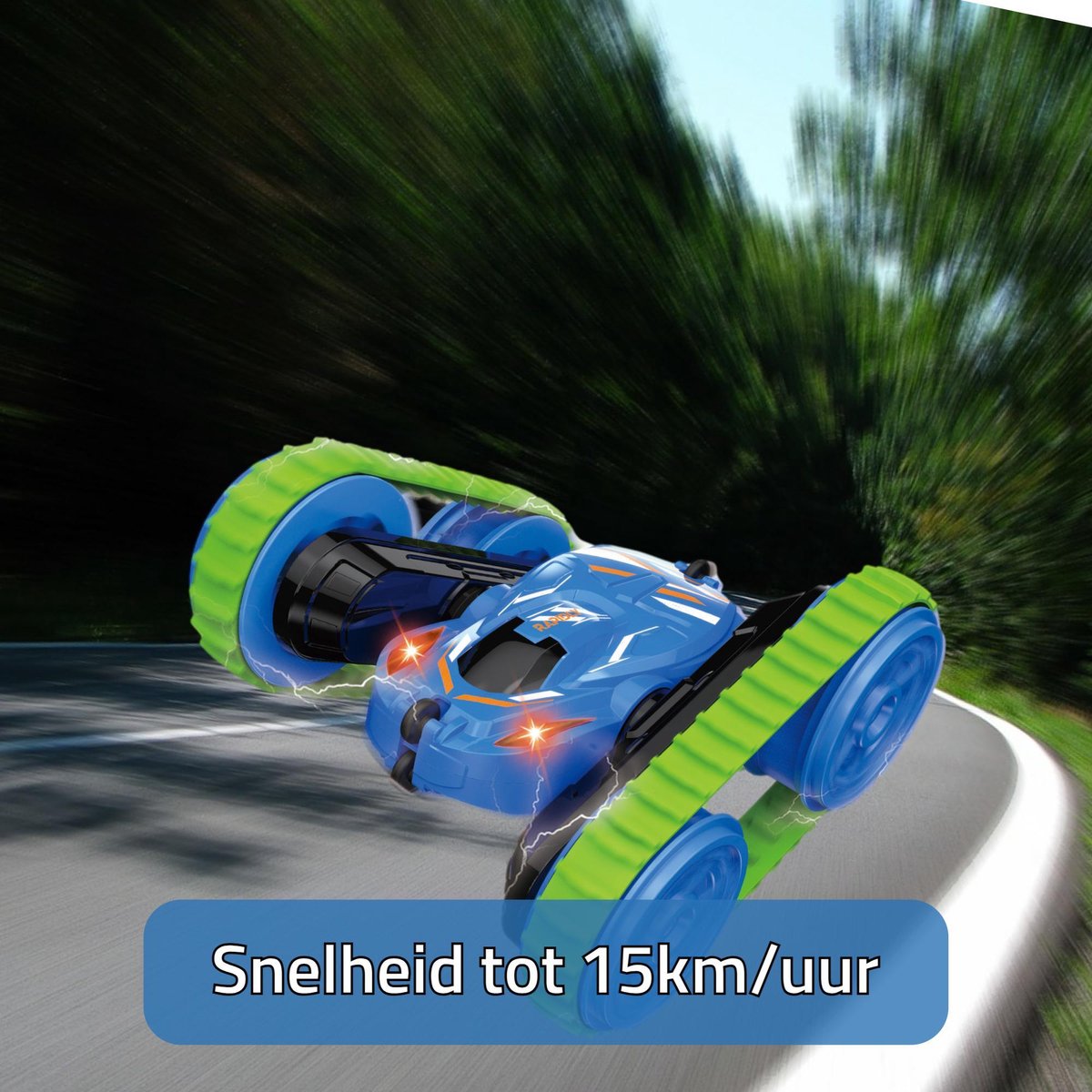 HyperWheels - Bestuurbare Auto voor Jongens - Speelgoed Stuntauto voor Binnen of Buiten - Blauw met Groen - incl. 2 accu's en Rupsbanden — afbeelding 6