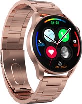 Belesy® NUMBER 3 - Smartwatch Heren – Smartwatch Dames - Horloge – Stappenteller – Calorieën - Hartslag – Sporten - Splitscreen - Kleurenscherm - Full Touch - Bluetooth Bellen – Staal – Schakel - Rosé goud