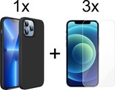 iPhone 13 Pro hoesje zwart case siliconen apple hoes cover hoesjes - 3x iPhone 13 Pro Screenprotector