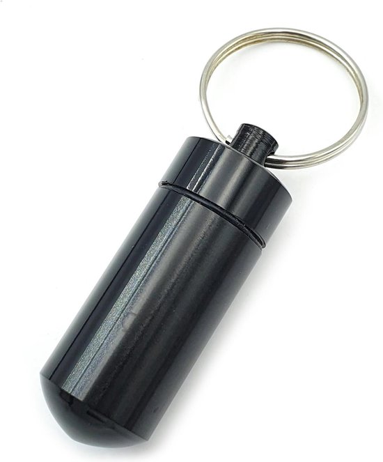 Porte-clés tube adresse étanche tube pilule XL noir 40x12 mm