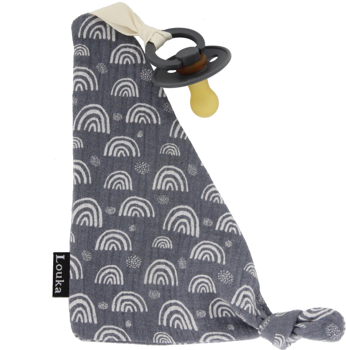 Goedkoopste Louka Speendoekje driehoek regenboog donkergrijs - hydrofiel katoen - speenknuffel - excl. Bibs speen