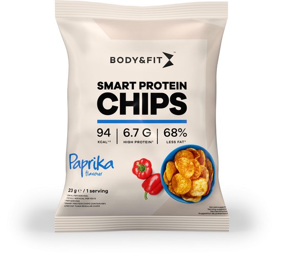 Body & Fit Smart Chips - Proteïne Chips - Minder vet - Eiwitrijk - 1 box (12 zakjes) - Paprika