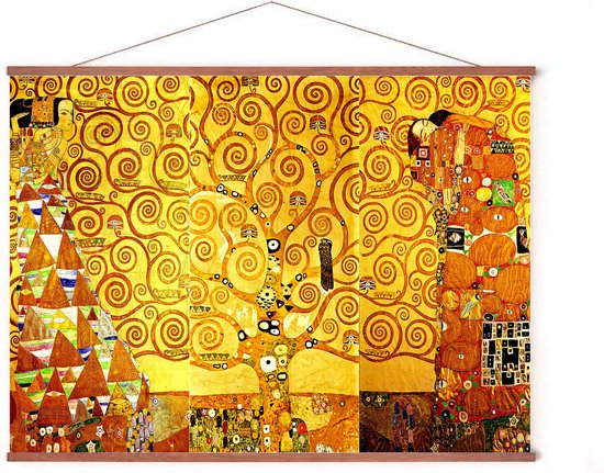 Poster In Posterhanger - Levensboom - 50x70 cm - Gustav Klimt - Kader Hout - Ophangsysteem - Kunst - Art Nouveau