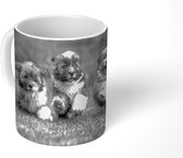 Mok - Rennende puppy's - zwart wit - 350 ML - Beker
