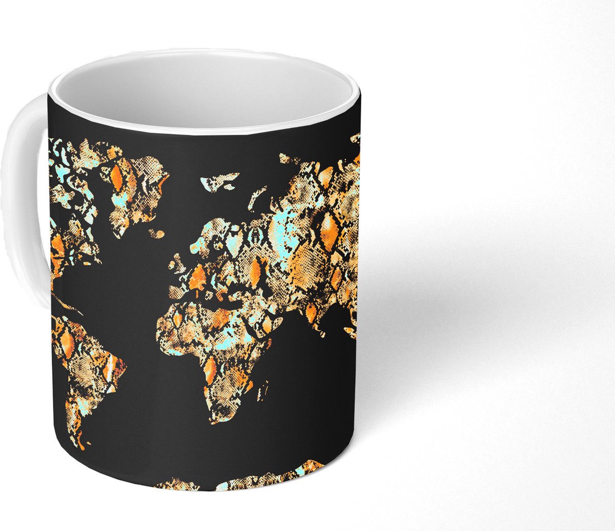 Mok - Koffiemok - Wereldkaart - Slangenprint - Luxe - Mokken - 350 ML - Beker - Koffiemokken - Theemok
