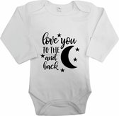 Baby rompertje - Love you to the moon and back - Romper lange mouw wit - Maat 50/56