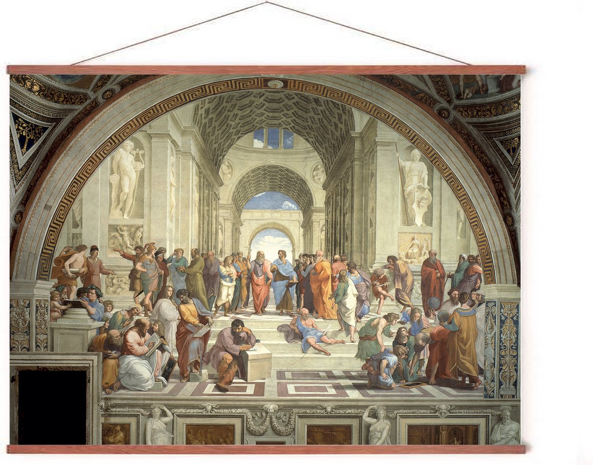 Esque Poster In Posterhanger - School van Athene - Rafaël - 50x70 cm - Kader Hout - Ophangsysteem - Plato & Aristoteles - Kunst