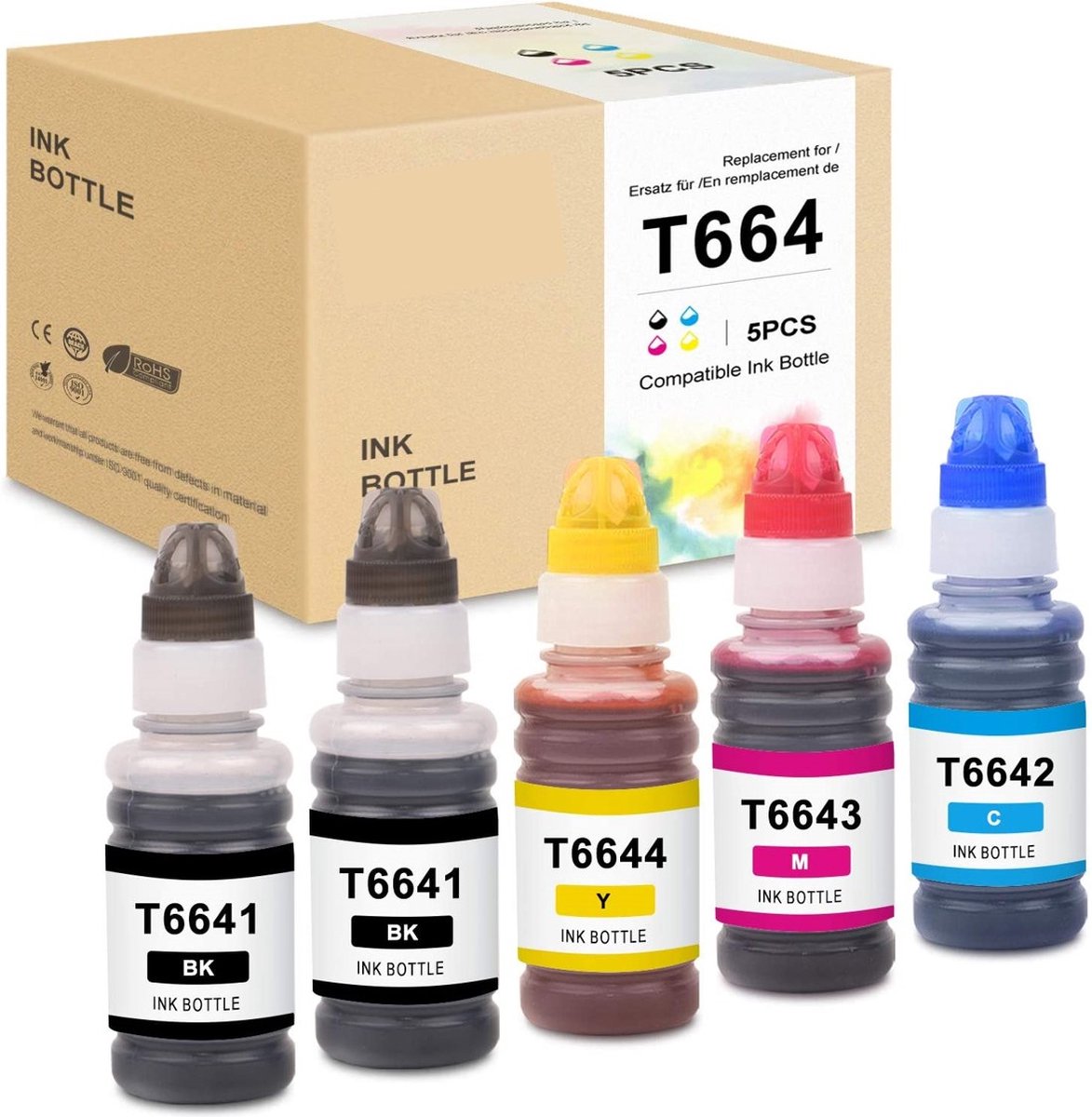 G&G 664 inkt compatibele voor Epson 664 T6641-T6644 EcoTank multipack- 2 Zwart 1 cyaan 1 magenta 1 geel