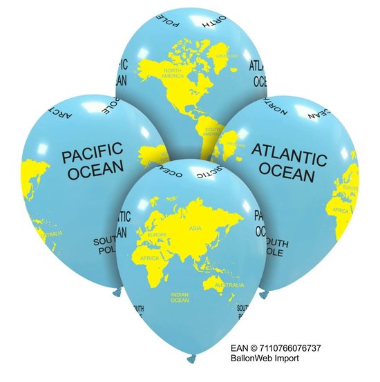Ballonen Wereldbol / Globe 6 x Ø 30cm 12", Earth Mappemonde balloons [ean=sku