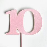 Taartdecoratie| Taarttopper| Taartversiering| Verjaardag| Cijfers| 10| Roze glitter| 14 cm| karton