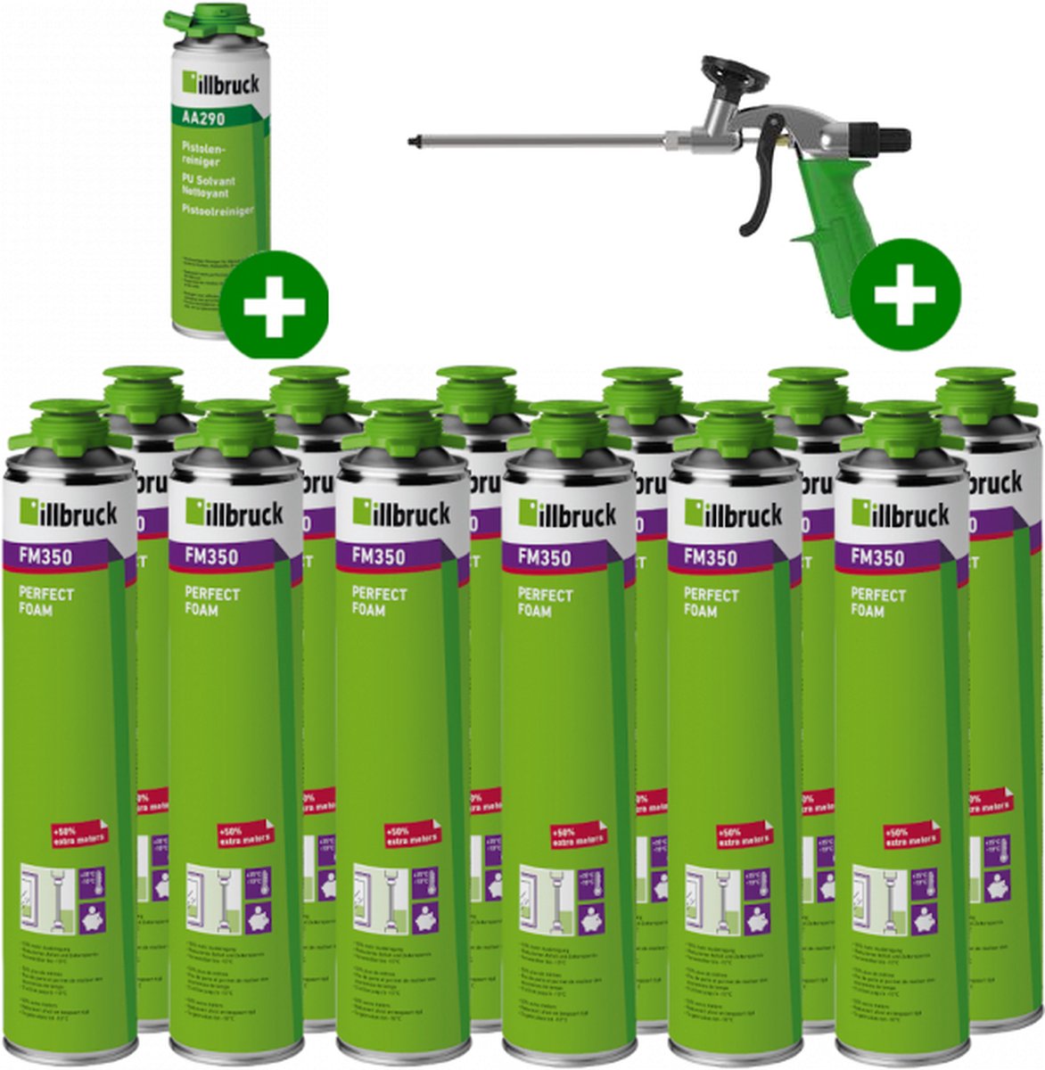 Illbruck Purschuim FM350 880ml met PRO purpistool en reiniger (Set van 12 bussen)