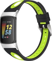 Siliconen Smartwatch bandje - Geschikt voor  Fitbit Charge 5 sport gesp band - zwart/geel - Strap-it Horlogeband / Polsband / Armband