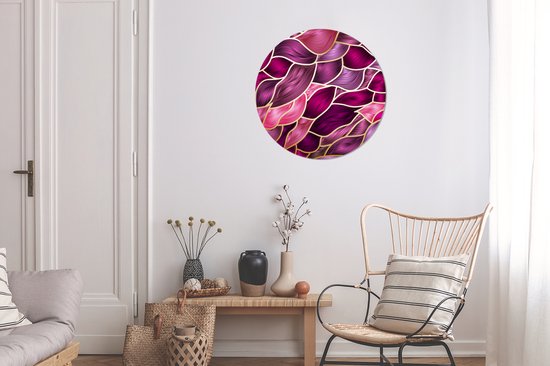 Abstrait avec autocollant de papier peint cercle mural violet et or - 50x50 cm - peinture ronde - cercle de papier peint - cercle mural - cercle vivant - autocollant et découpe ronde