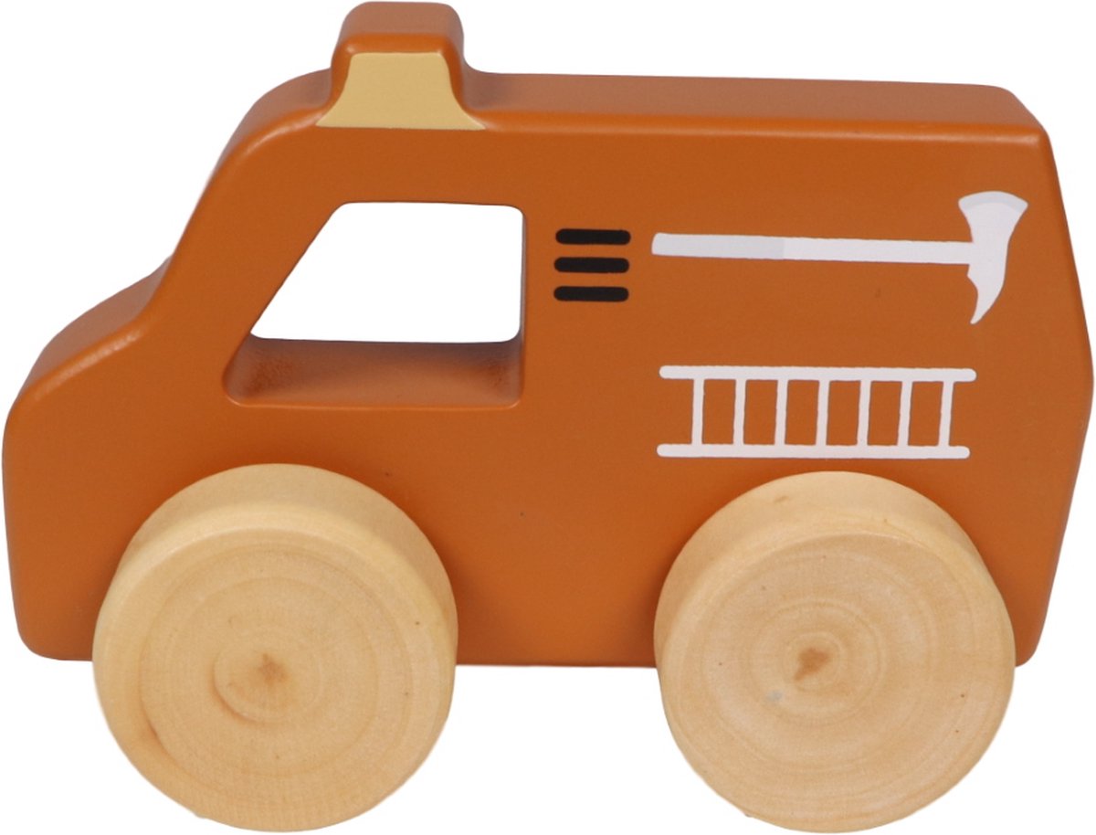 Tryco Houten Brandweerauto - Houten Speelgoedauto - Brandweerwagen met Handvat - Stimuleert Fantasierijk Spel - Vanaf 18 Maanden Rood