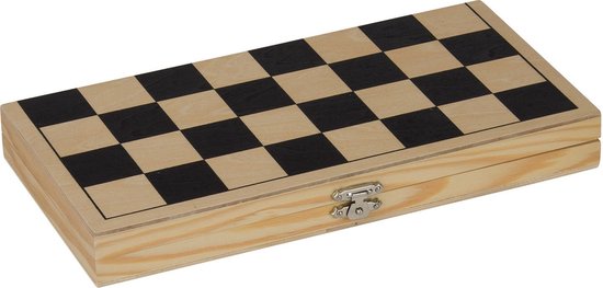 Thumbnail van een extra afbeelding van het spel Houten schaakbord opvouwbaar 26 x 26 cm inclusief schaakstukken