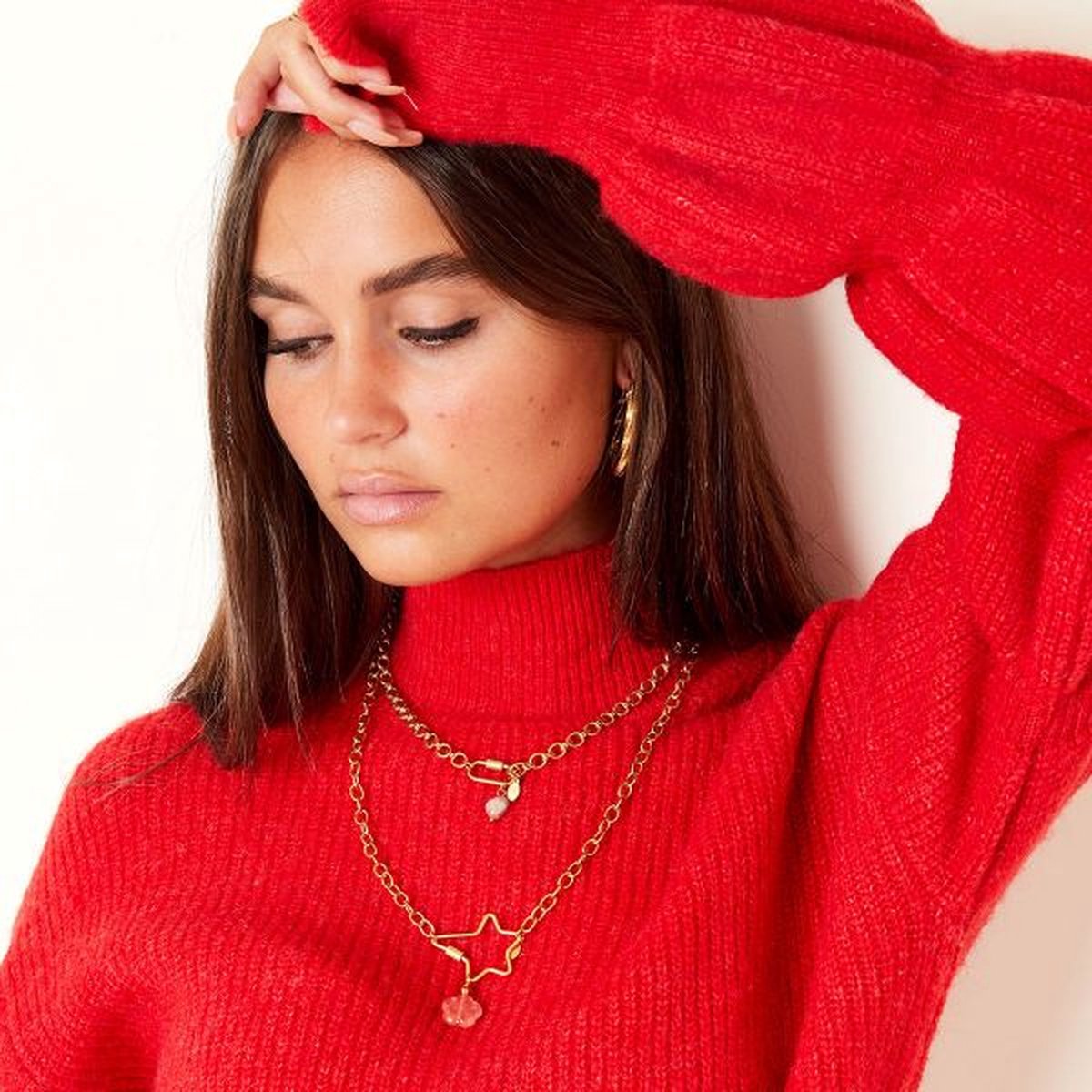 Natuursteen RVS hanger - Yehwang - Hanger - One size - Goud/Rood | bol.com